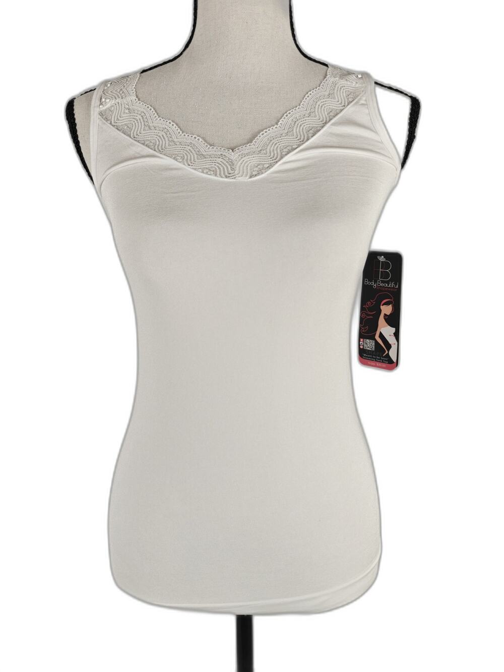 Women's Body Beautiful Shapewear Camisole White Lace Trim L/XL NWT